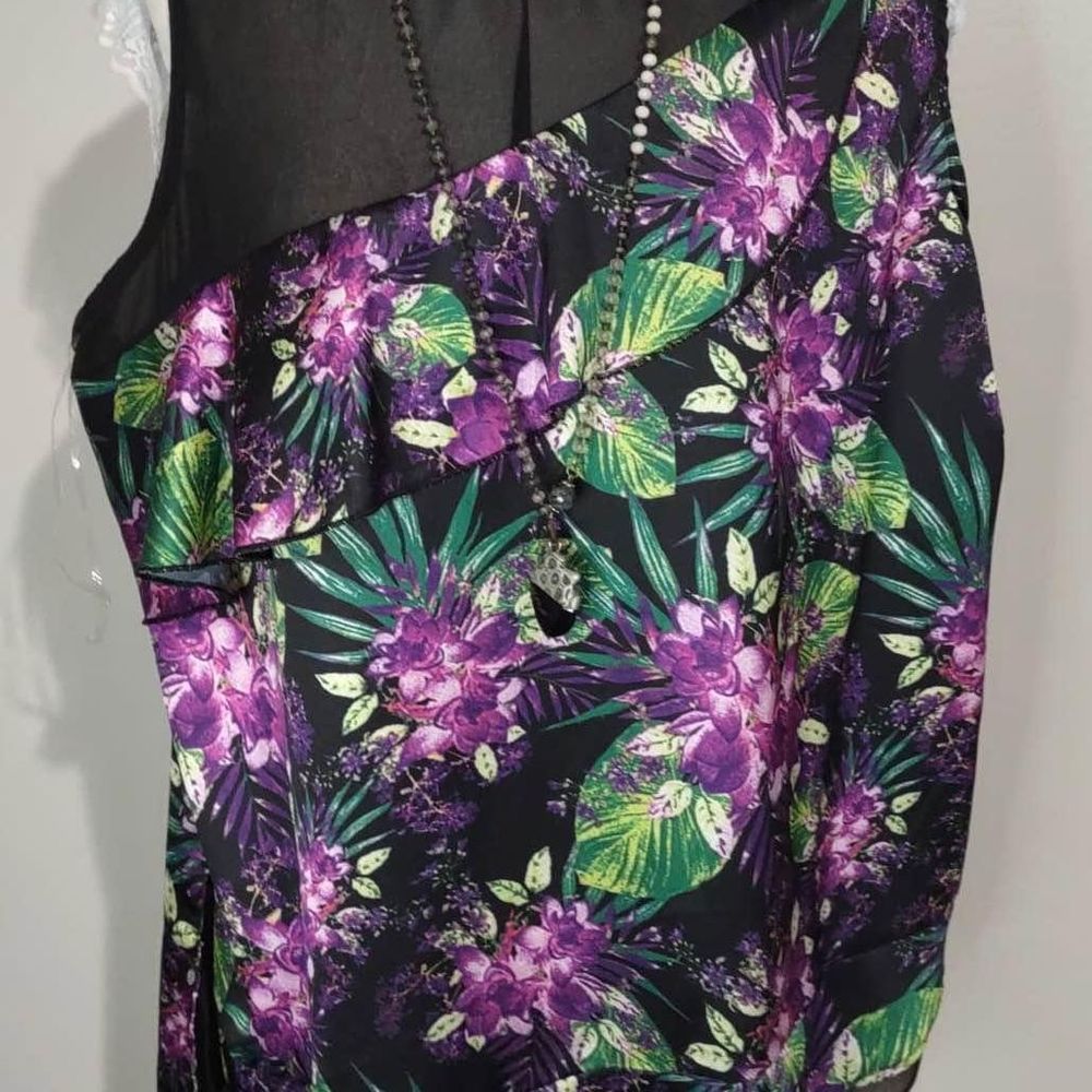 NWT XL Ashley Stewart purple silky blouse sleeveless sheer back & front neckline